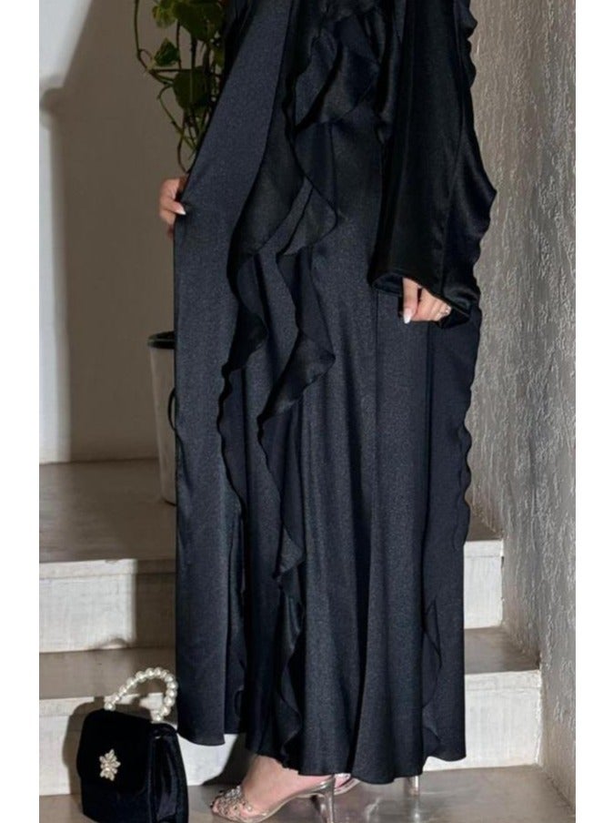 عباءة مع طيات وكرانيش - Image 4