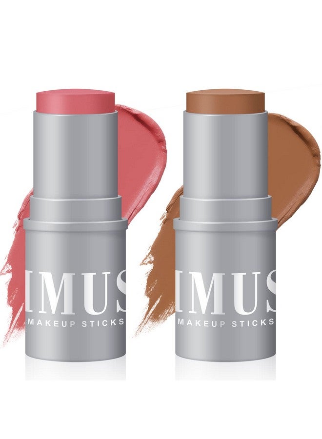 KIMUSE Cream Contour Stick Duo Cream Blush Stick & Bronzer Shaping Stick Creamy & Pigmented Long Lasting & Vegan Face Make Up Sticks  - Image 1