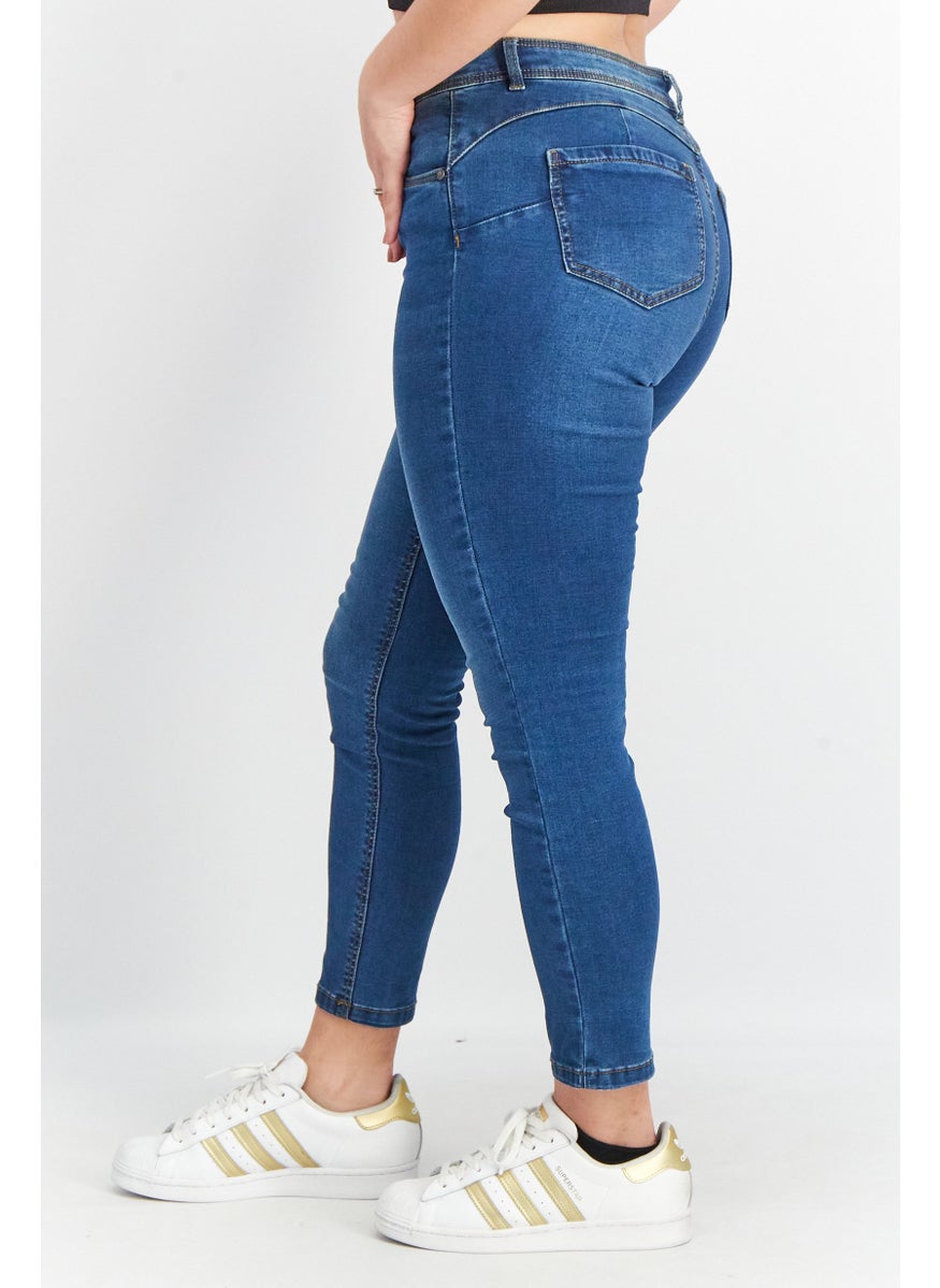 NOISY MAY Women Slim Fit Washed Stretchable Jeans, Blue  - Image 3