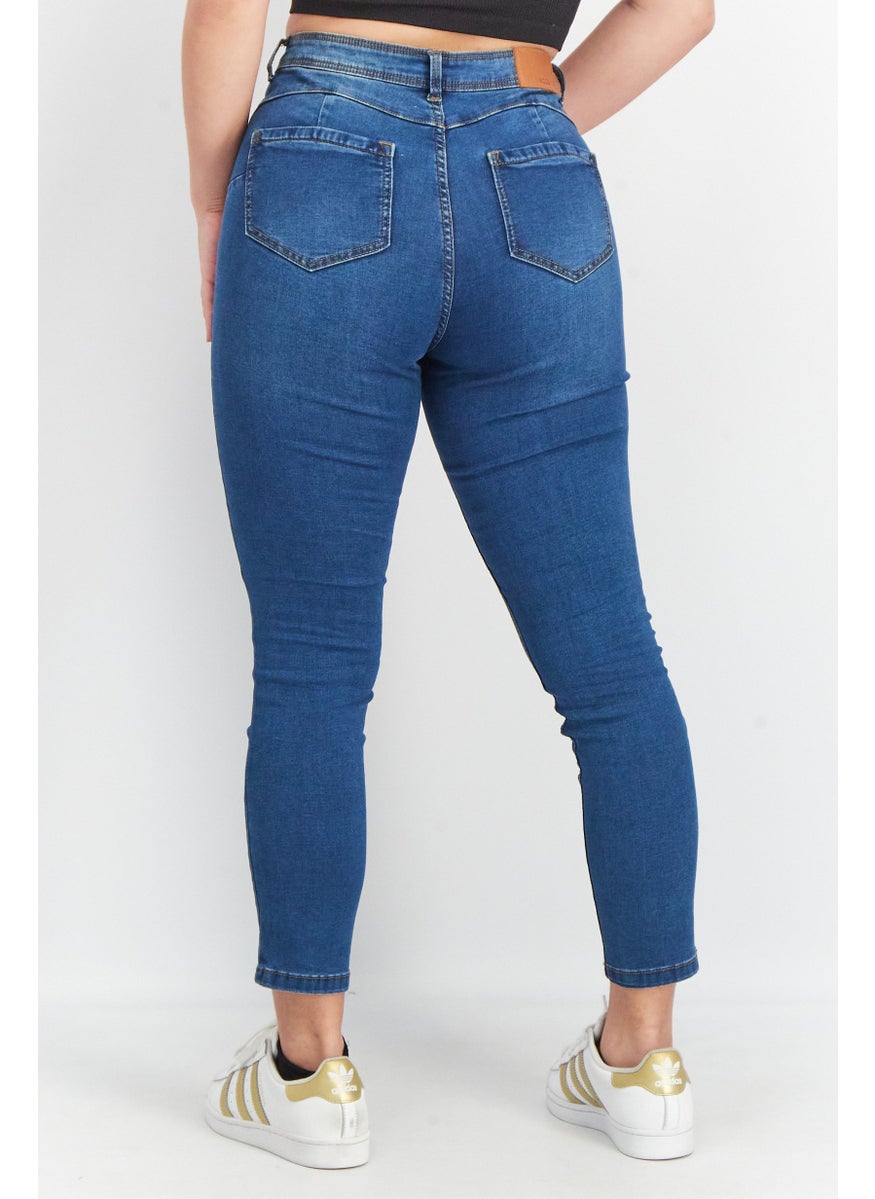NOISY MAY Women Slim Fit Washed Stretchable Jeans, Blue  - Image 4
