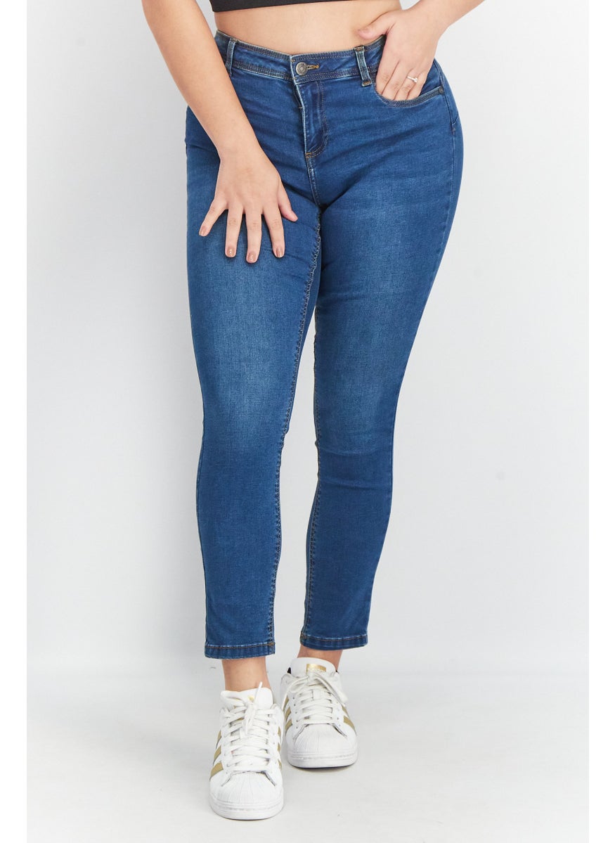 NOISY MAY Women Slim Fit Washed Stretchable Jeans, Blue  - Image 1