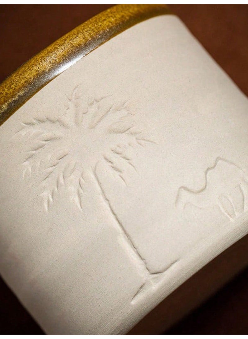 Vonqu Ceramic Coffee Mug with Desert Camel & Palm Tree Design – Hand-Carved Stoneware Coffee Cup (250ml), Reusable, Non-Slip Base, Hand Wash Only, for Espresso, Latte, Cappuccino & Tea – Elegant Desert-Themed Gift & Home Décor - Image 2