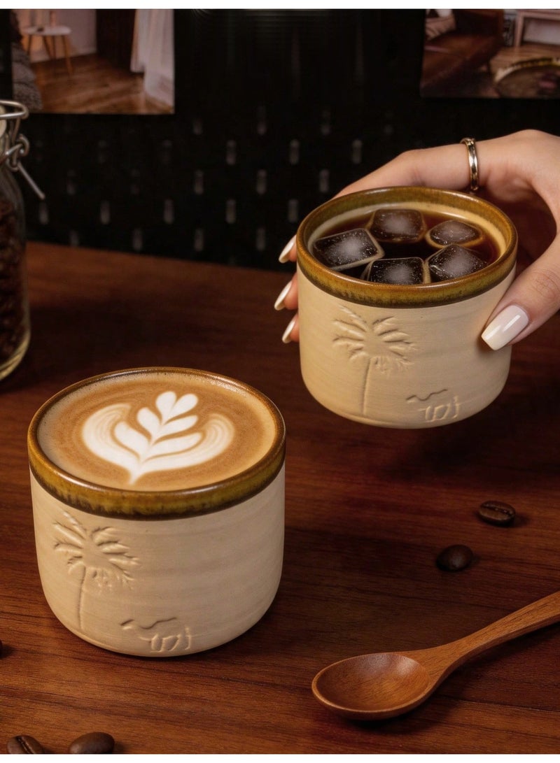 Vonqu Ceramic Coffee Mug with Desert Camel & Palm Tree Design – Hand-Carved Stoneware Coffee Cup (250ml), Reusable, Non-Slip Base, Hand Wash Only, for Espresso, Latte, Cappuccino & Tea – Elegant Desert-Themed Gift & Home Décor - Image 4