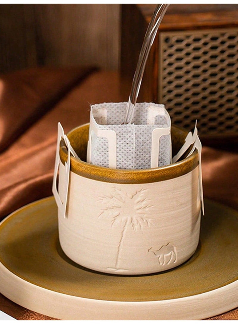 Vonqu Ceramic Coffee Mug with Desert Camel & Palm Tree Design – Hand-Carved Stoneware Coffee Cup (250ml), Reusable, Non-Slip Base, Hand Wash Only, for Espresso, Latte, Cappuccino & Tea – Elegant Desert-Themed Gift & Home Décor - Image 5