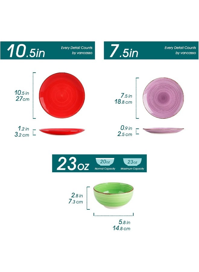 vancasso Bonita Dinnerware Set Multicolor Stoneware 12 Pieces Service for 4 Handpainted Spirals Pattern Stoneware Plates and Bowls Set - Image 2