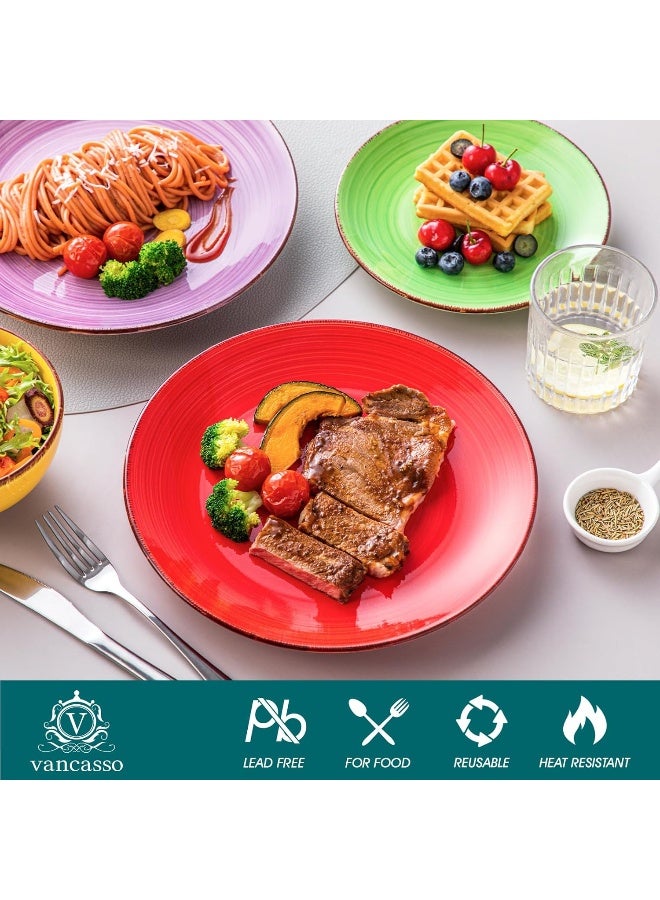 vancasso Bonita Dinnerware Set Multicolor Stoneware 12 Pieces Service for 4 Handpainted Spirals Pattern Stoneware Plates and Bowls Set - Image 4