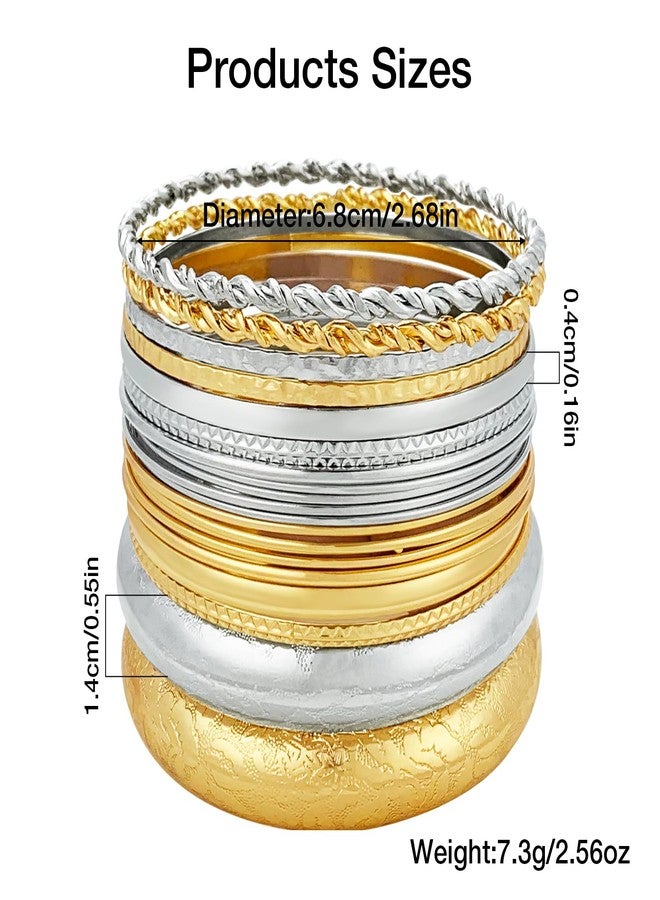 YBMYCM 10Pcs Gold-plated Bangle Bracelet Set for Women Multi Layer Stackable Wide Bangles Indian Chunky Bangle Bracelets Ethnic Glossy Textured Bracelets Wedding Outfit Jewelry - Image 5