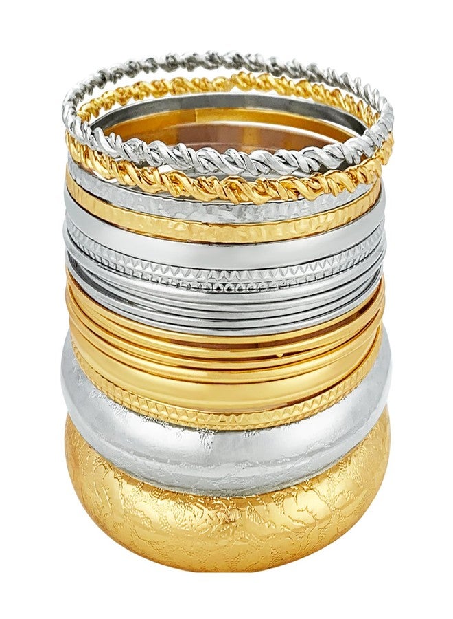 YBMYCM 10Pcs Gold-plated Bangle Bracelet Set for Women Multi Layer Stackable Wide Bangles Indian Chunky Bangle Bracelets Ethnic Glossy Textured Bracelets Wedding Outfit Jewelry - Image 1