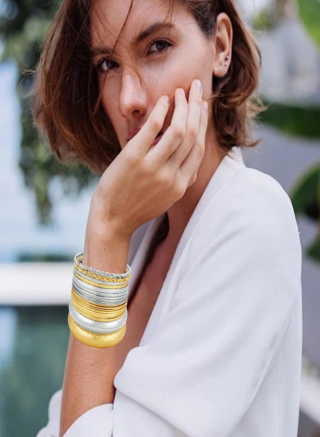 YBMYCM 10Pcs Gold-plated Bangle Bracelet Set for Women Multi Layer Stackable Wide Bangles Indian Chunky Bangle Bracelets Ethnic Glossy Textured Bracelets Wedding Outfit Jewelry - Image 3