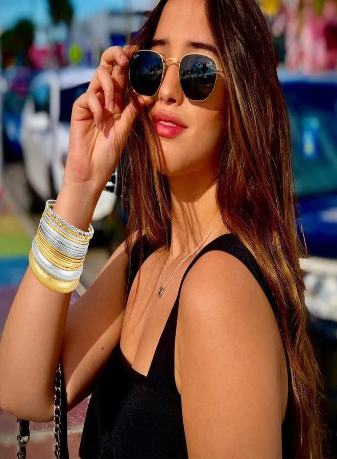 YBMYCM 10Pcs Gold-plated Bangle Bracelet Set for Women Multi Layer Stackable Wide Bangles Indian Chunky Bangle Bracelets Ethnic Glossy Textured Bracelets Wedding Outfit Jewelry - Image 2