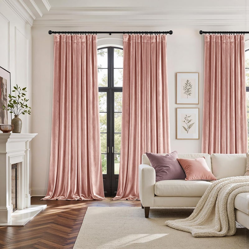 ANRODUO Light Pink Velvet Curtains 84 Inches Long Blackout Thermal Insulated Soundproof Curtain Privacy Room Darkening Curtains Pinch Pleat Window Drapes for Bedroom Living Room 42 x 84 Inch Set of 2 - Image 2