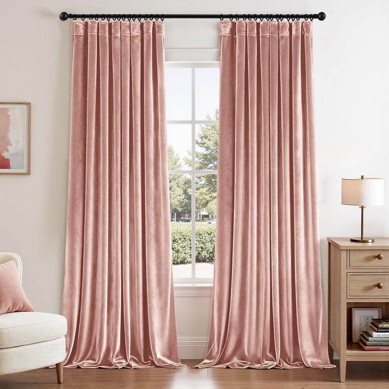 ANRODUO Light Pink Velvet Curtains 84 Inches Long Blackout Thermal Insulated Soundproof Curtain Privacy Room Darkening Curtains Pinch Pleat Window Drapes for Bedroom Living Room 42 x 84 Inch Set of 2 - Image 1