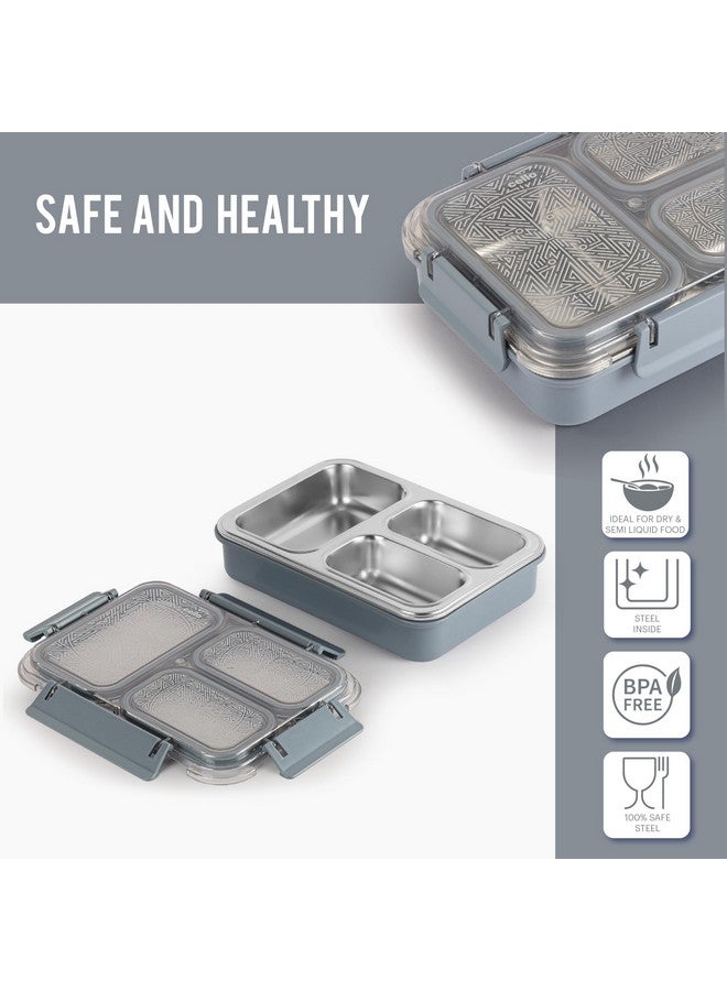 Cello CELLO Tri Lunch Insulated Lunch Box | Inner Stainless Steel Compartment | Silicon Seal in The Lid with with 4 Sided Click Locks | Ideal for College,Office, Outdoor Activities | Grey | Set of 1  - Image 3