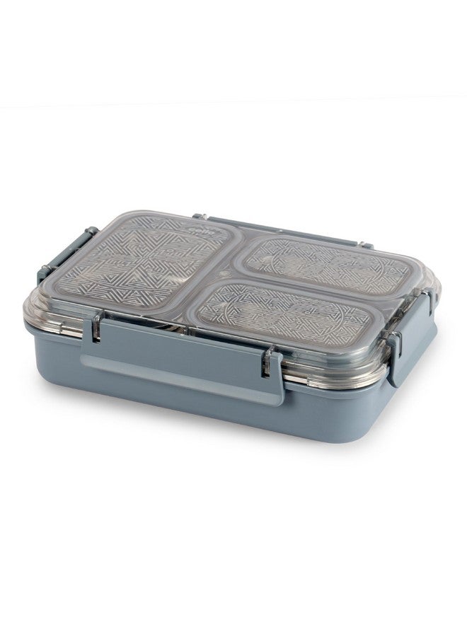 Cello CELLO Tri Lunch Insulated Lunch Box | Inner Stainless Steel Compartment | Silicon Seal in The Lid with with 4 Sided Click Locks | Ideal for College,Office, Outdoor Activities | Grey | Set of 1  - Image 2