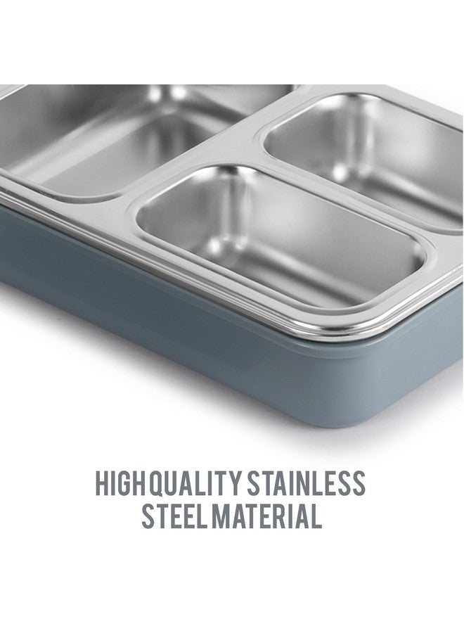 Cello CELLO Tri Lunch Insulated Lunch Box | Inner Stainless Steel Compartment | Silicon Seal in The Lid with with 4 Sided Click Locks | Ideal for College,Office, Outdoor Activities | Grey | Set of 1  - Image 5
