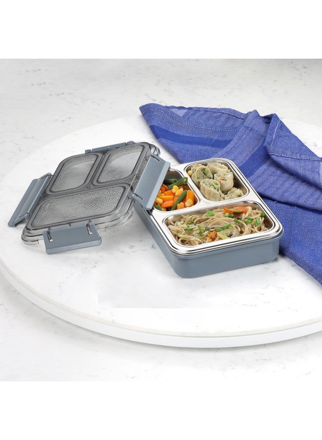 Cello CELLO Tri Lunch Insulated Lunch Box | Inner Stainless Steel Compartment | Silicon Seal in The Lid with with 4 Sided Click Locks | Ideal for College,Office, Outdoor Activities | Grey | Set of 1  - Image 1