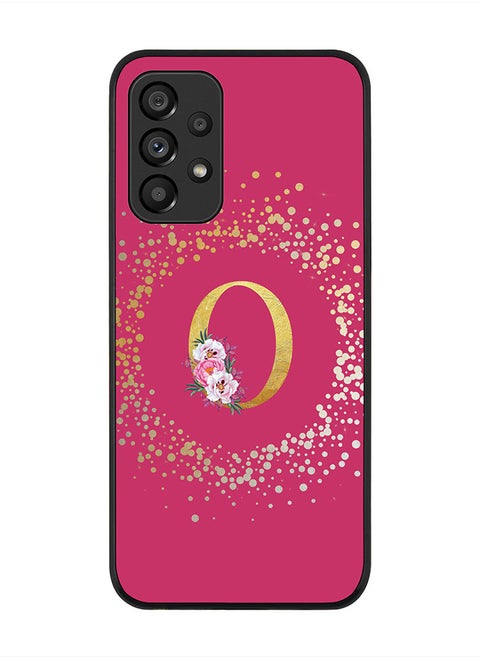 Rugged Black Edge Case for Samsung Galaxy A33 5G, Slim fit Rubber Edges  -  Custom Monogram Initial Letter Floral Pattern Alphabet - O(Dark Pink Rose)