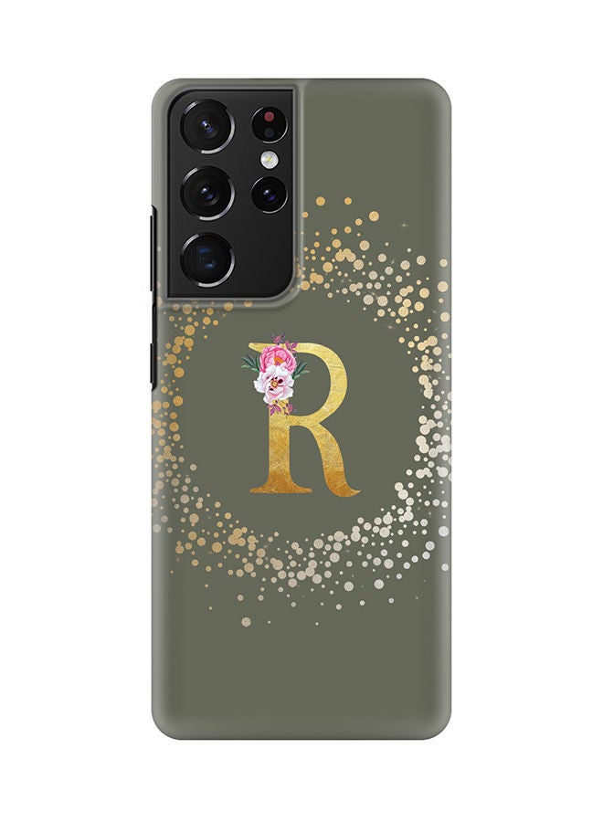Stylizedd Monogram Slim Cover for Samsung Galaxy S21 Ultra 5G Case Custom Initials Letter Floral Pattern Snap Series Mobile Cover Matte Alphabet  - R (Olive Green) - Image 1