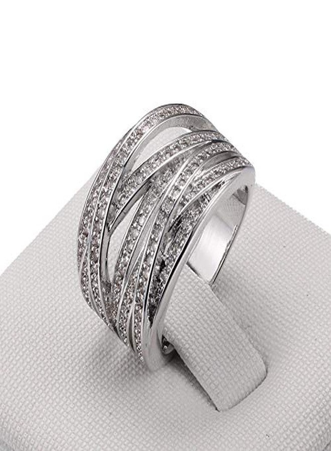 Double Fair Intertwined Crossover Statement Ring Wedding Bands for Women Micro Pave CZ Cocktails Size 5-10 - Image 2