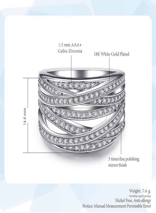 Double Fair Intertwined Crossover Statement Ring Wedding Bands for Women Micro Pave CZ Cocktails Size 5-10 - Image 5