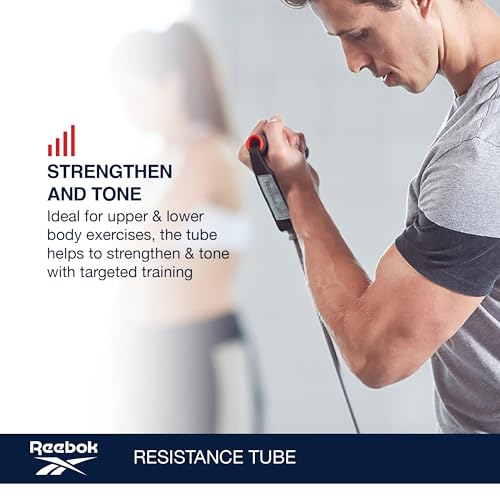 Reebok Resistance Tube (Heavy Resistance, Black), Full Body Workout, Warm-Up & Strength Training Resistance Bands with Handles, Non-Slip Stretch Bands for Exercise, Fitness Bands for Men & Women - Image 2