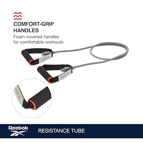 Reebok Resistance Tube (Heavy Resistance, Black), Full Body Workout, Warm-Up & Strength Training Resistance Bands with Handles, Non-Slip Stretch Bands for Exercise, Fitness Bands for Men & Women - Image 4