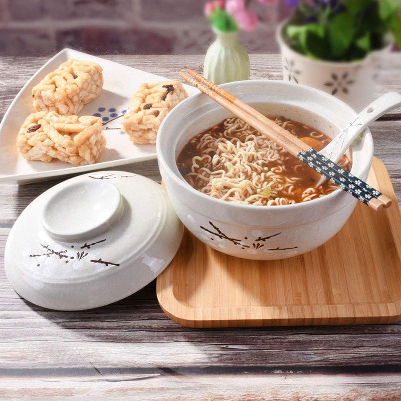 Whitenesser وعاء رامين سيراميك مع أغطية وعاء نودلز كبير آسيوي لتقديم الحساء والسلطة والمعكرونة والأرز - Image 5