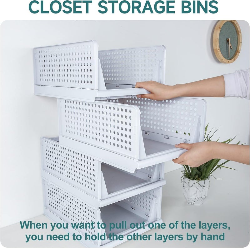 Kuber Industries Kuber Industries Storage Organizer Wardrobe Organizer For Clothes Cupboard Organizer Foldable Shirt Stacker Box Cloth Box for Almirah Closet Storage Basket Large Pack of 4 White - Image 2
