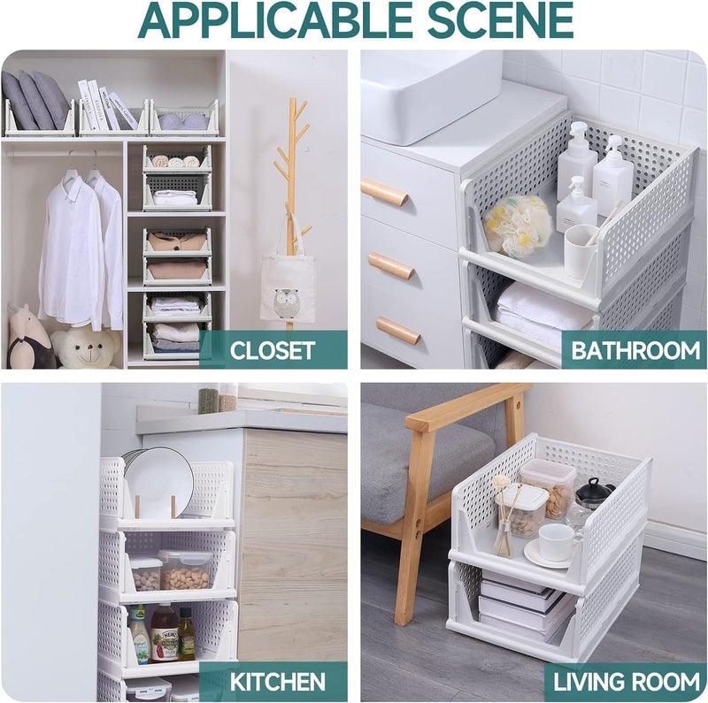 Kuber Industries Kuber Industries Storage Organizer Wardrobe Organizer For Clothes Cupboard Organizer Foldable Shirt Stacker Box Cloth Box for Almirah Closet Storage Basket Large Pack of 4 White - Image 4