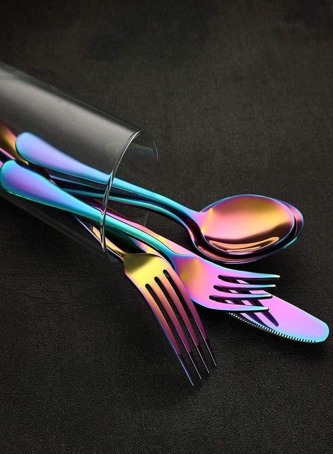 VIPREKHO Rainbow Cutlery Set Colorful Portable Utensils Set Reusable Silverware Cutlery for Outdoor Travel Camping Steel Flatware Dinnerware Set (Set of 1,Multicolor) - Image 5