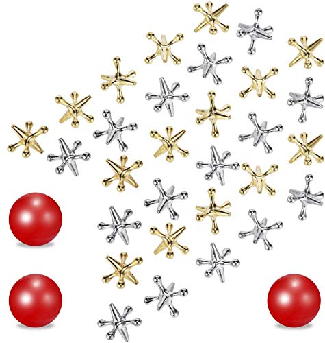 Legigo 3 Sets Retro Metal Jacks and Ball Game Toys KitInclude 3 Pieces Red Rubber Balls and 30 Pieces Gold and Silver Metal Jacks for Kids and AdultsClassic Game of Jacks for Party Favor - Image 1