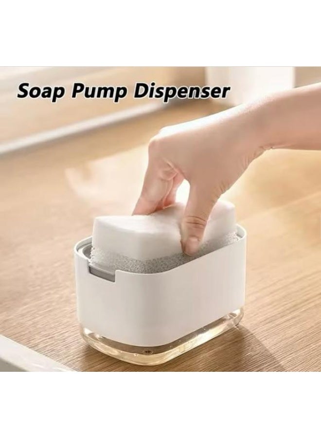 جي واي موزع صابون أطباق المطبخ مع حامل إسفنجة، موزع مضخة صابون 2 في 1، موزع صابون غسيل الأطباق في حوض المطبخ (10 أونصة / 300 مل) (أبيض) - Image 4