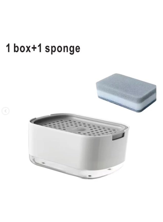 جي واي موزع صابون أطباق المطبخ مع حامل إسفنجة، موزع مضخة صابون 2 في 1، موزع صابون غسيل الأطباق في حوض المطبخ (10 أونصة / 300 مل) (أبيض) - Image 1