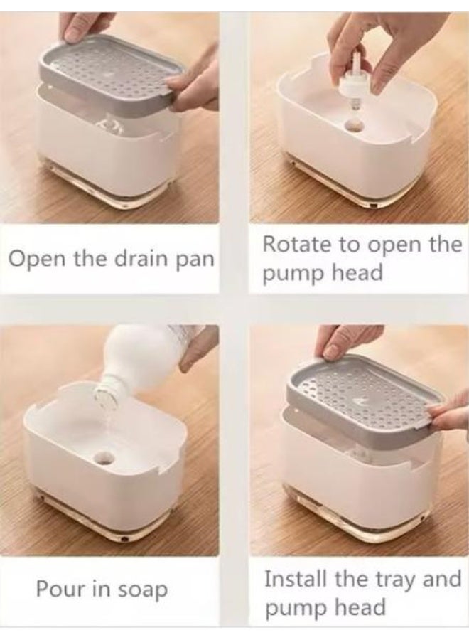 جي واي موزع صابون أطباق المطبخ مع حامل إسفنجة، موزع مضخة صابون 2 في 1، موزع صابون غسيل الأطباق في حوض المطبخ (10 أونصة / 300 مل) (أبيض) - Image 2