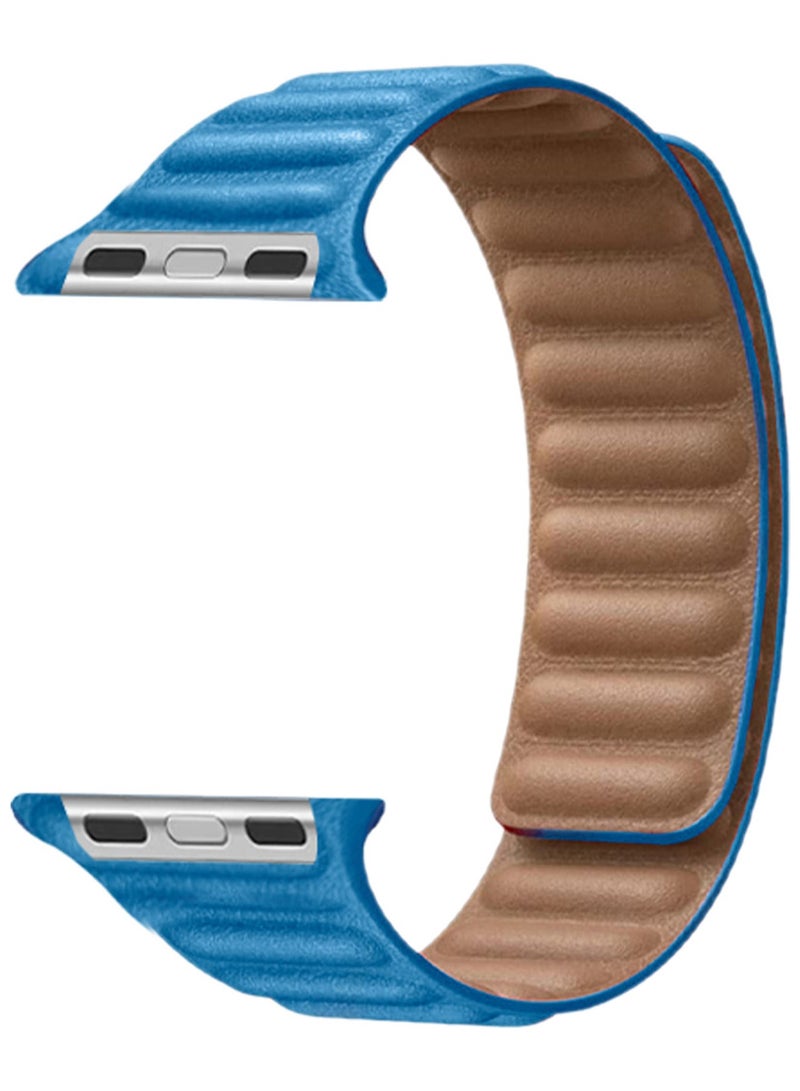 CATANES Replacement Band for Apple Watch Band 49mm 46mm 45mm 44mm -Leather Link Strap Magnetic Loop Adjustable Bracelet - Light Blue - Image 1