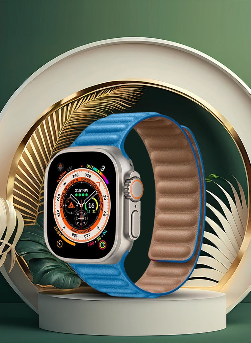 CATANES Replacement Band for Apple Watch Band 49mm 46mm 45mm 44mm -Leather Link Strap Magnetic Loop Adjustable Bracelet - Light Blue - Image 4