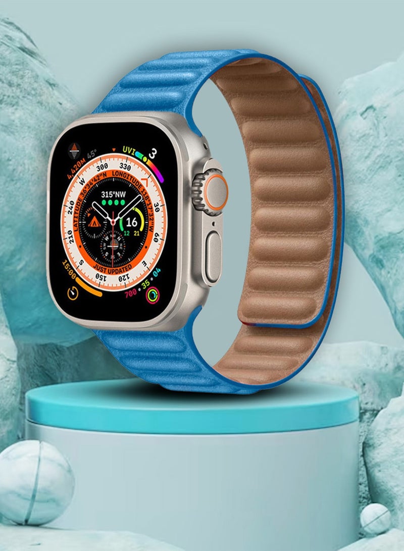 CATANES Replacement Band for Apple Watch Band 49mm 46mm 45mm 44mm -Leather Link Strap Magnetic Loop Adjustable Bracelet - Light Blue - Image 5