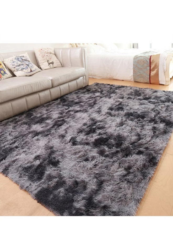 Super Soft Fluffy Area Rug Anti-Slip Plush Rug High Pile Tie Dye Rug for Living Room Bedroom Kids Room-Tie Dye Dark Grey - Image 3