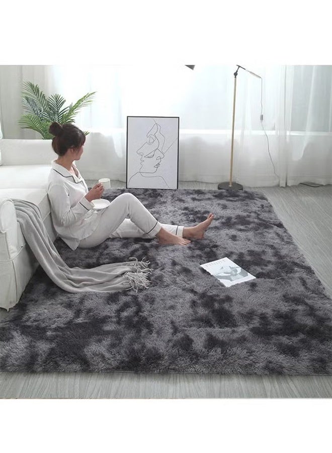 Super Soft Fluffy Area Rug Anti-Slip Plush Rug High Pile Tie Dye Rug for Living Room Bedroom Kids Room-Tie Dye Dark Grey - Image 2