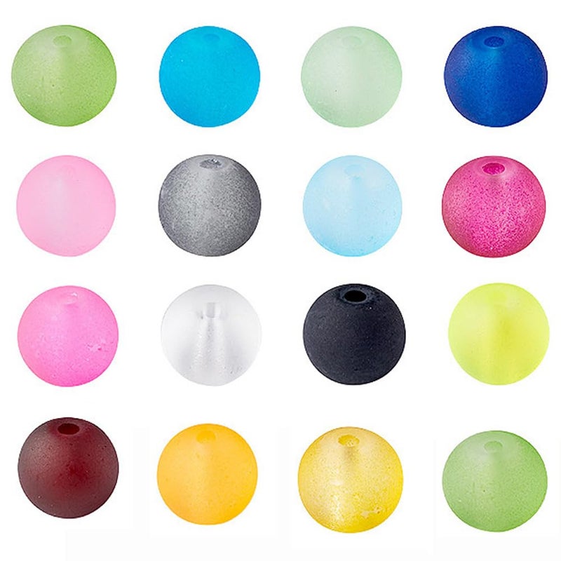 KISSITTY 400pcsbox 8mm 15 Color Frosted Glass Round Beads Set for Jewelry Craft Making Summer Beach Home Decor with Container