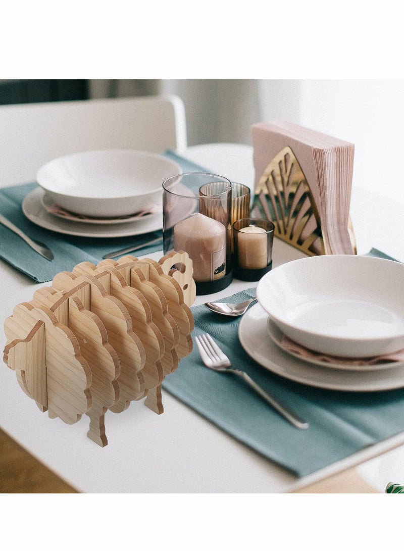 نيبمينينت Wooden Coaster Sheep Holder, Hot Drinks Tea Cup Table Pad Non Slip Insulated Mug Protectors 7pcs - Image 2