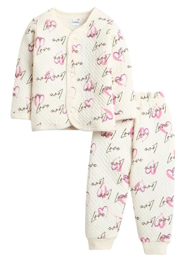 BUMZEE طقم ملابس شتوية للبنات من بامزي، بأكمام طويلة وحشوة من البوليستر، لون كريمي، مناسب للأعمار من 6 إلى 9 أشهر (Peb9814D-crm) - Image 1