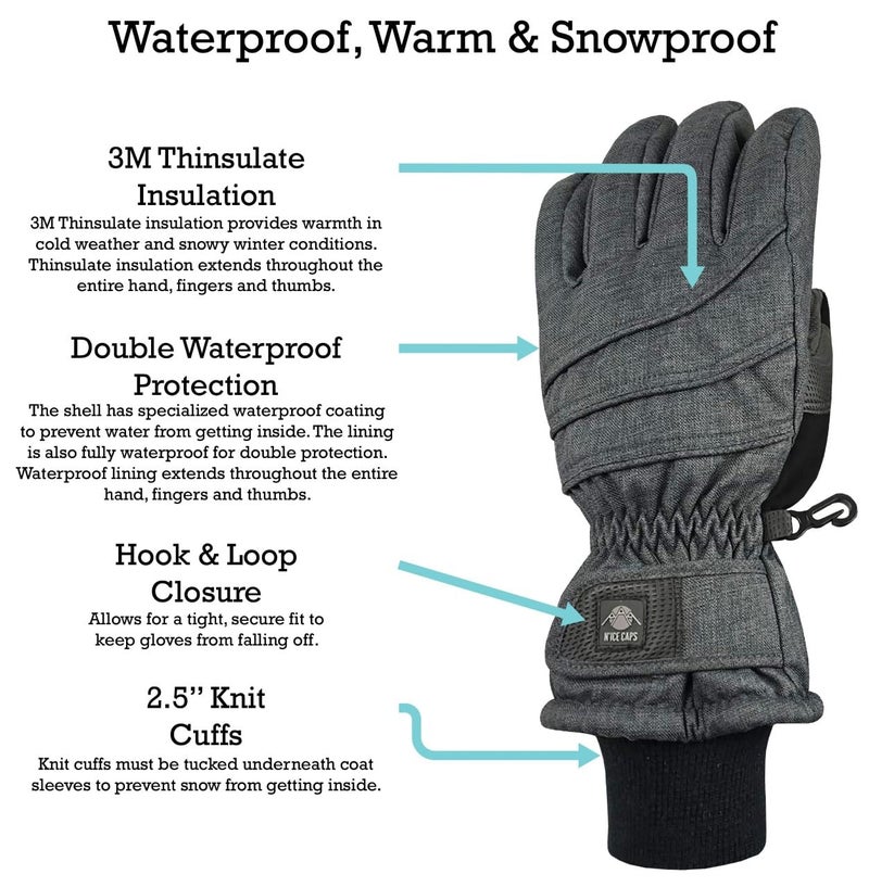 N'Ice Caps Kids Waterproof Winter Thinsulate Warm Gloves (10-12 Years, Navy) - Image 3