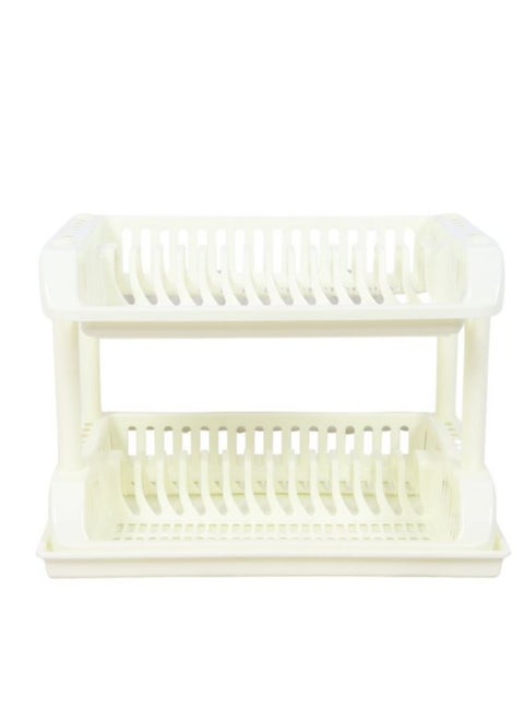 A two-tier drying rack and dish drainer helps in organizing and drying, saving space in the kitchen