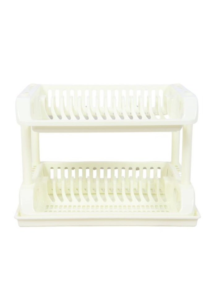 A two-tier drying rack and dish drainer helps in organizing and drying, saving space in the kitchen