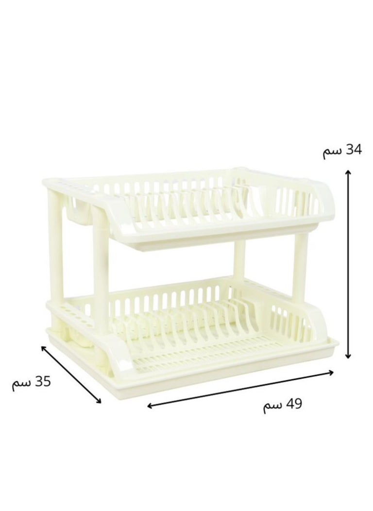 A two-tier drying rack and dish drainer helps in organizing and drying, saving space in the kitchen