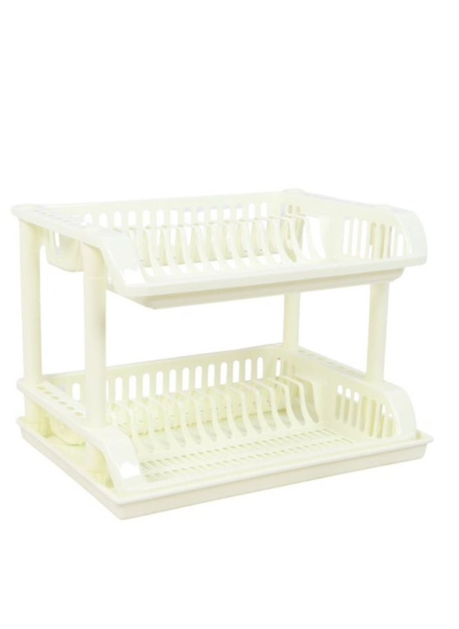 A two-tier drying rack and dish drainer helps in organizing and drying, saving space in the kitchen