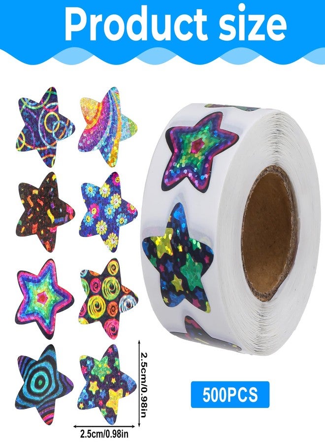 Psyqtsuary 500 Pcs Space Star Stickers for Kids Reward, Colorful Pentagram Self Adhesive Sparkly Planet Stickers Potty Training Sticker Children Reward Roll Sticker for Home School Classroom Teacher (1" Each) - Image 2