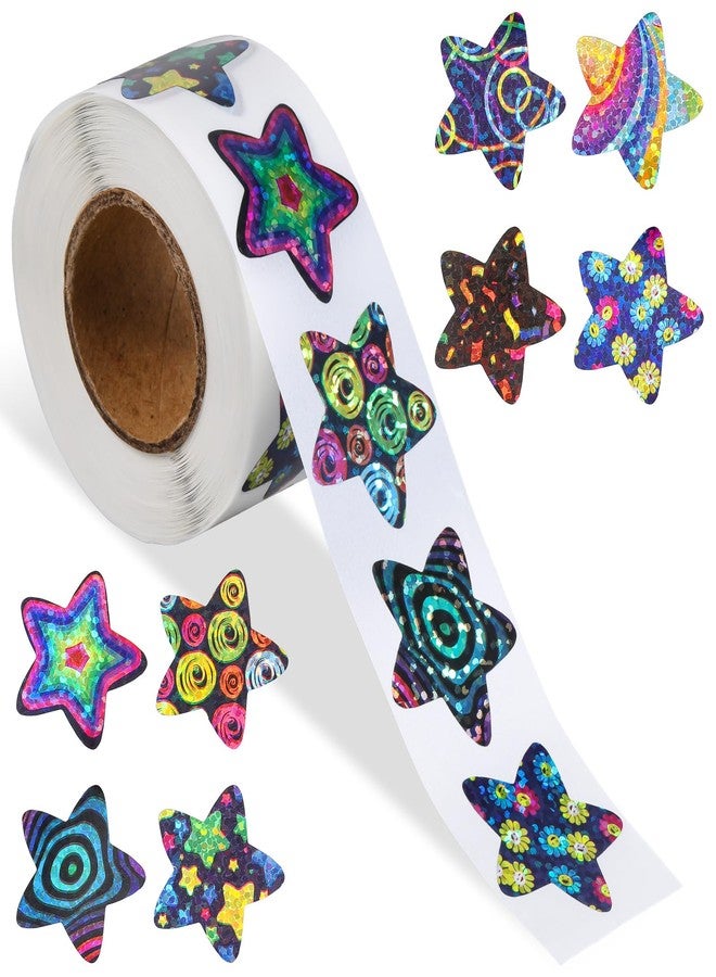 Psyqtsuary 500 Pcs Space Star Stickers for Kids Reward, Colorful Pentagram Self Adhesive Sparkly Planet Stickers Potty Training Sticker Children Reward Roll Sticker for Home School Classroom Teacher (1" Each) - Image 1