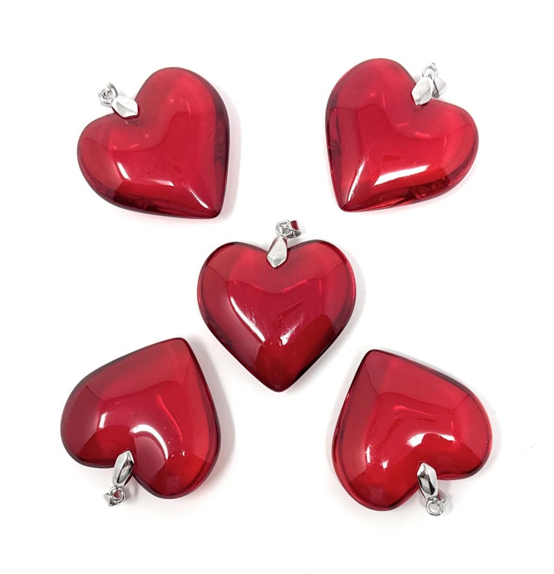 AVELLIM Hanging Glass Heart Ornament 1.75 in â€“ Red Heart-Shaped Decoration with Silver Bail for Weddings, Valentineâ€™s Day, Parties, Trees, Gardens, Windows (RED) - Image 1